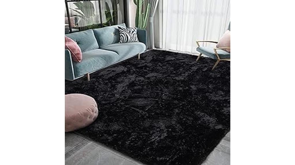 luxurious black fluffy rug