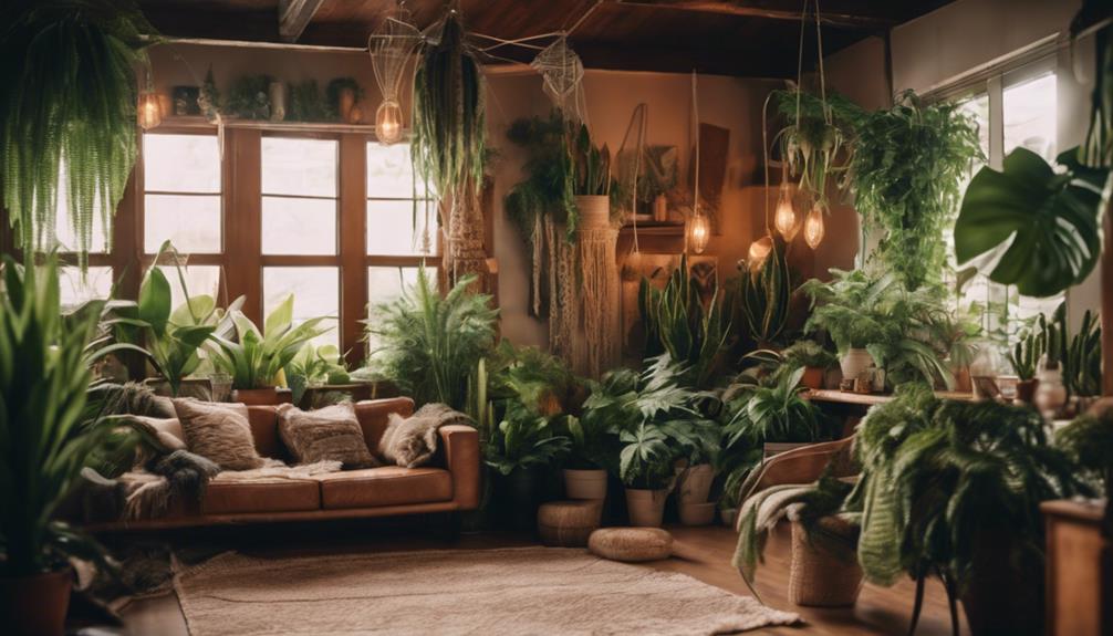 boho interior design plants