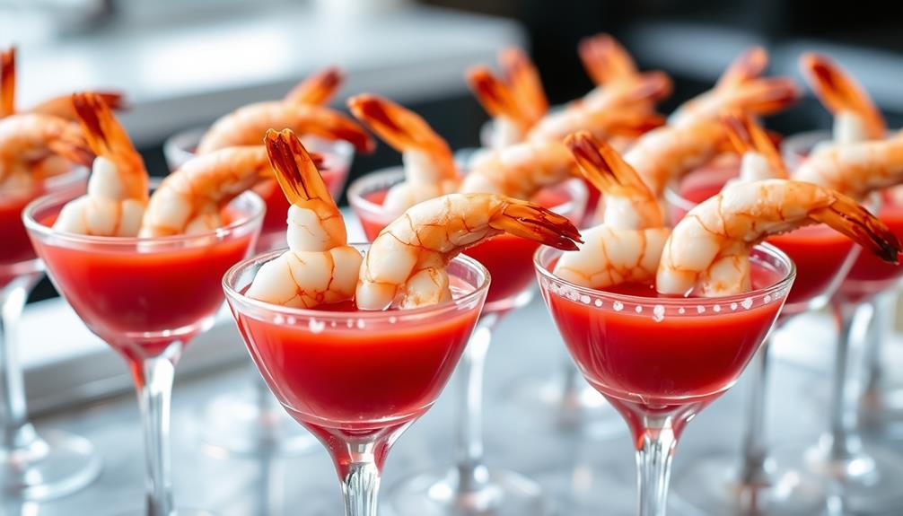 arrange shrimp in glasses