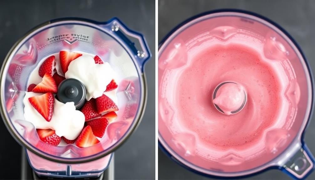 blend strawberries with yogurt