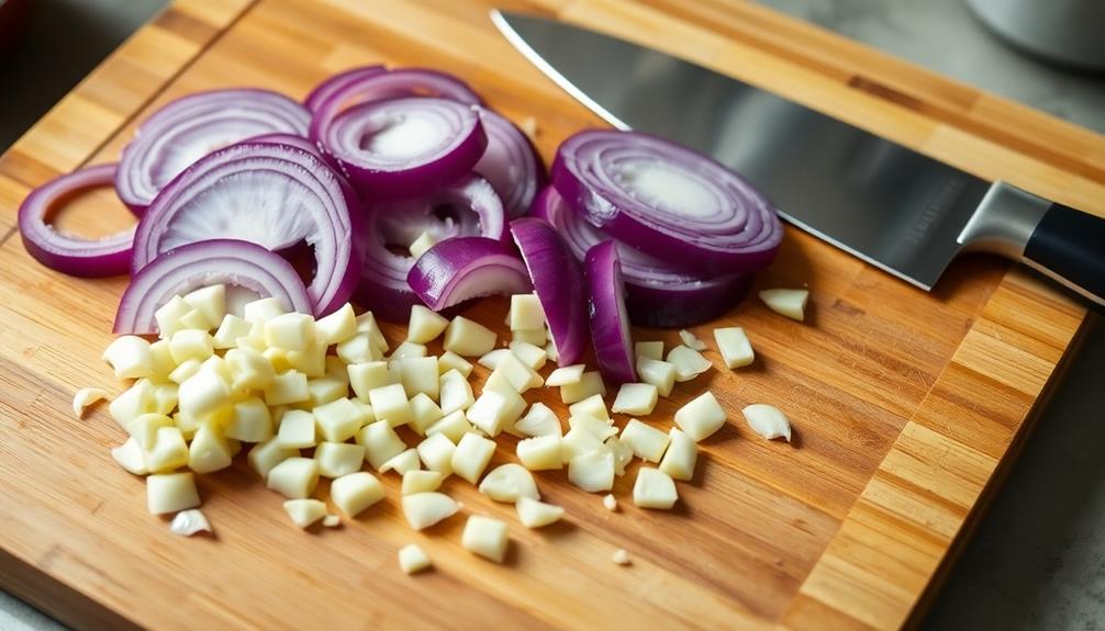 chop onions and garlic