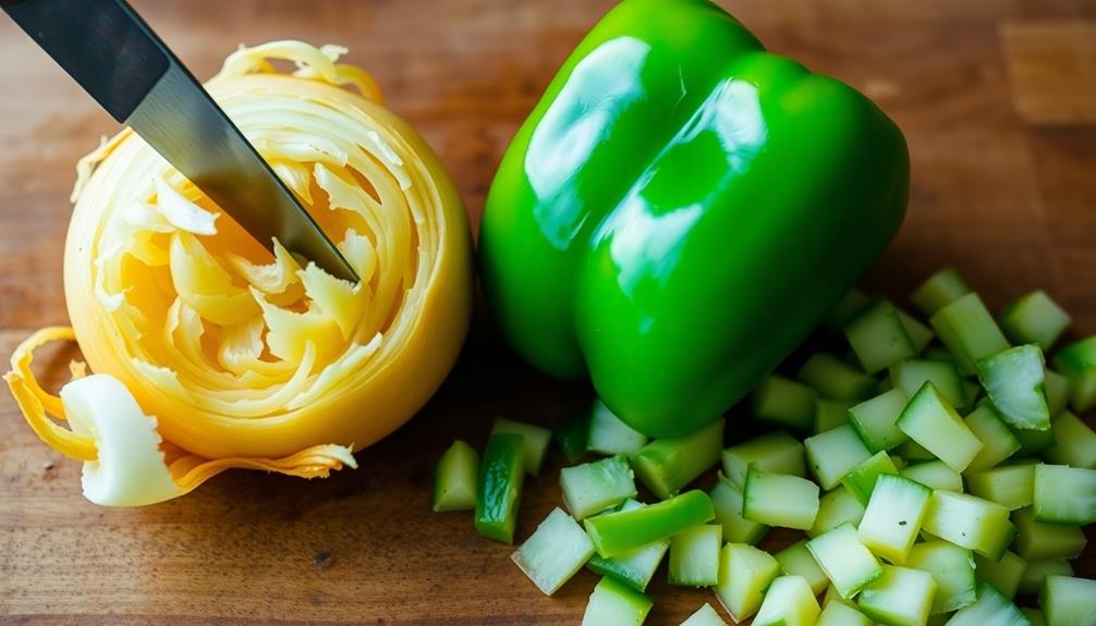 chop onions and peppers