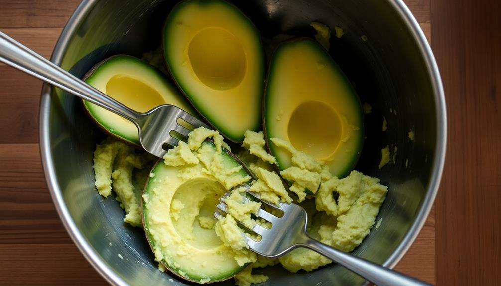 mash avocados in bowl