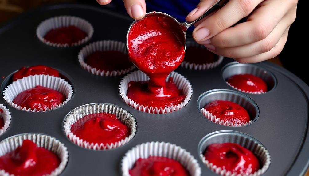 pour batter into liners