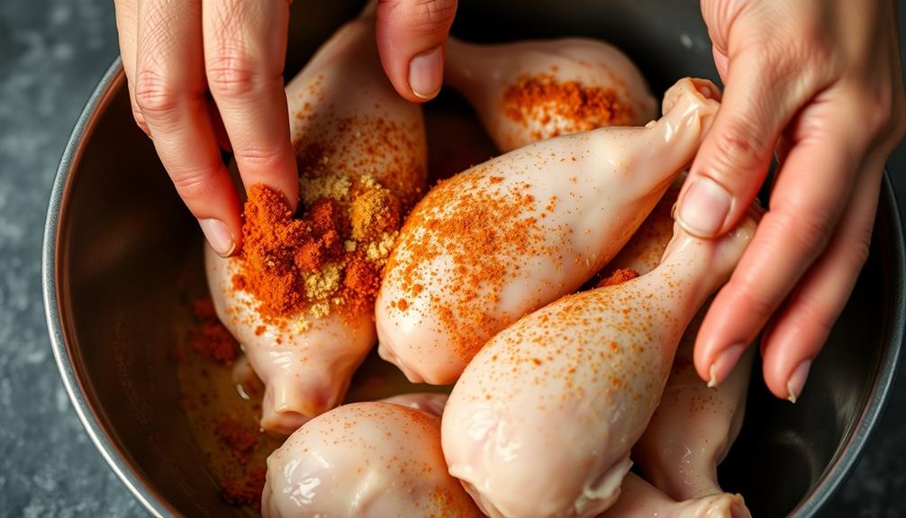 rub spices on drumsticks