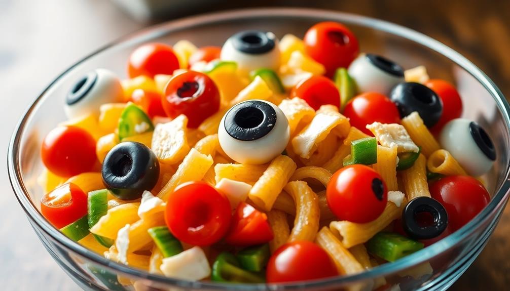 spooky eyeball pasta dish