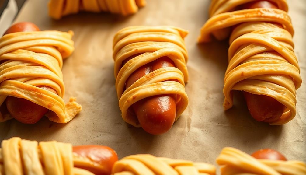 wrap dough around hotdogs