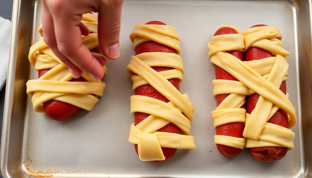 wrap hot dogs diagonally