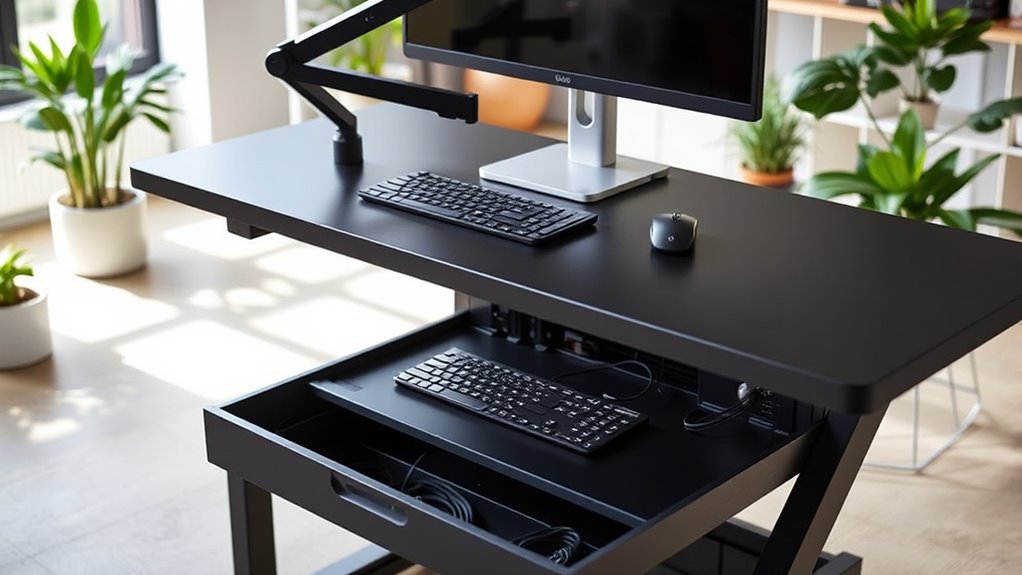 desk with organized cable storage
