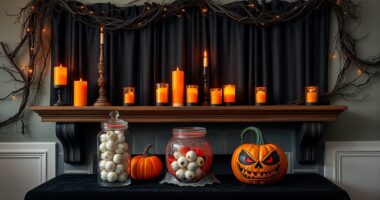 halloween mantel and table decor