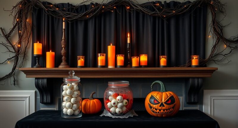 halloween mantel and table decor