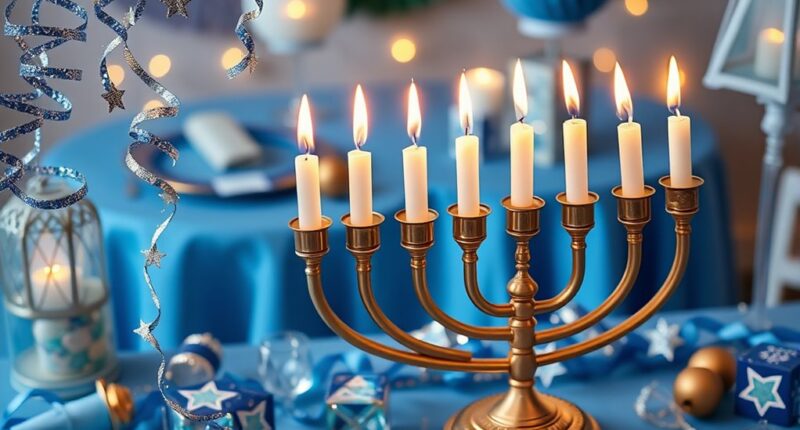 menorahs with blue decor
