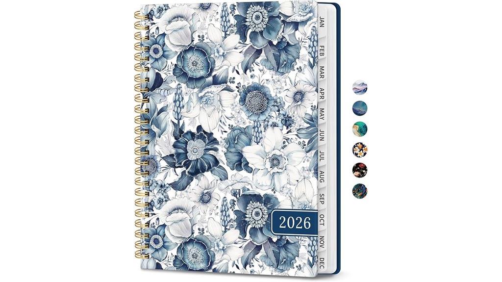 blue floral spiral planner