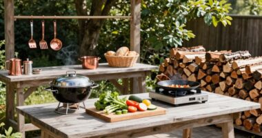organized outdoor cooking space