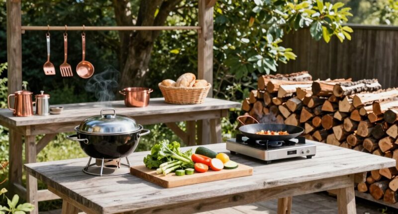 organized outdoor cooking space